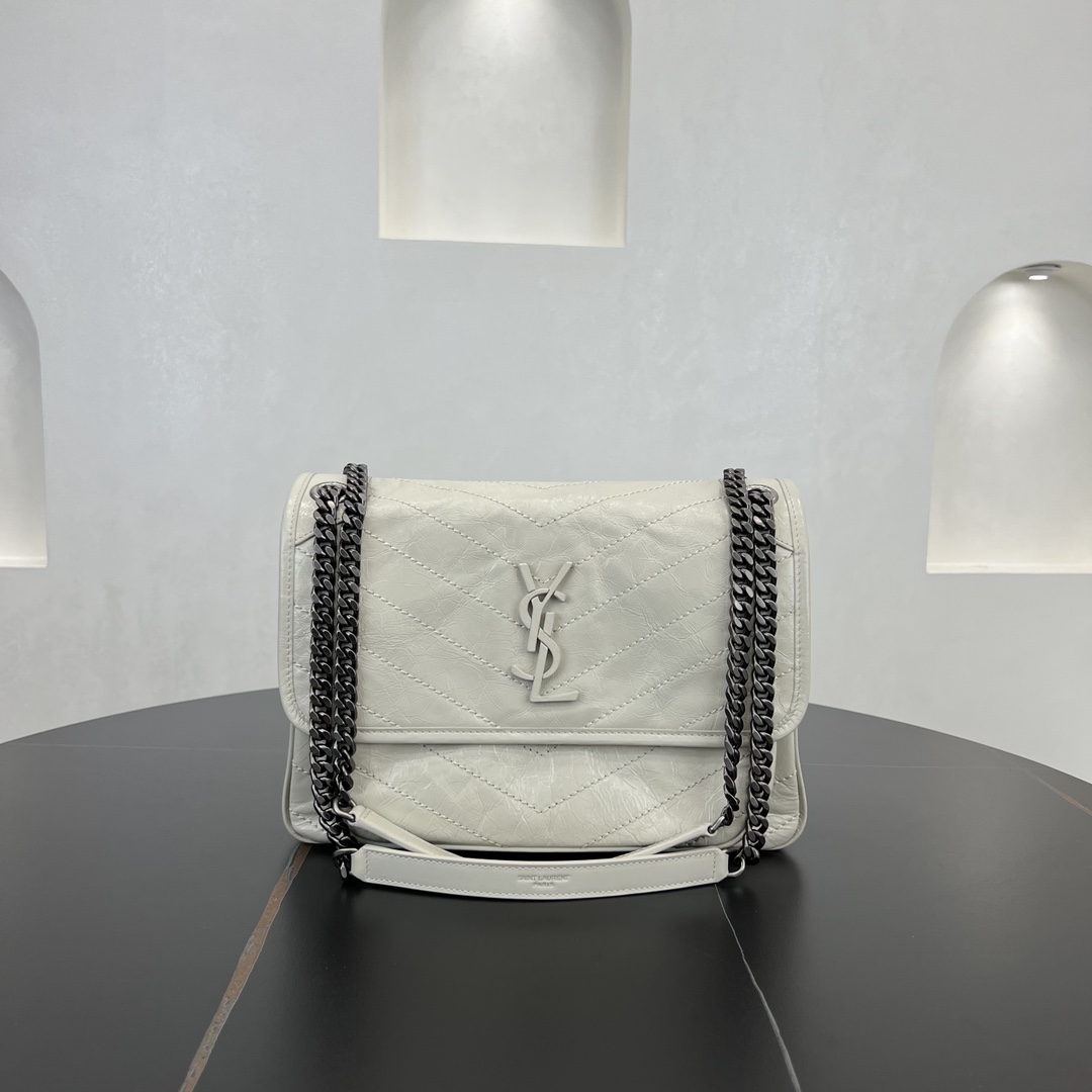 Saint Laurent Niki Medium Vintage Calfskin Handbag Shoulder Bag White 633158 